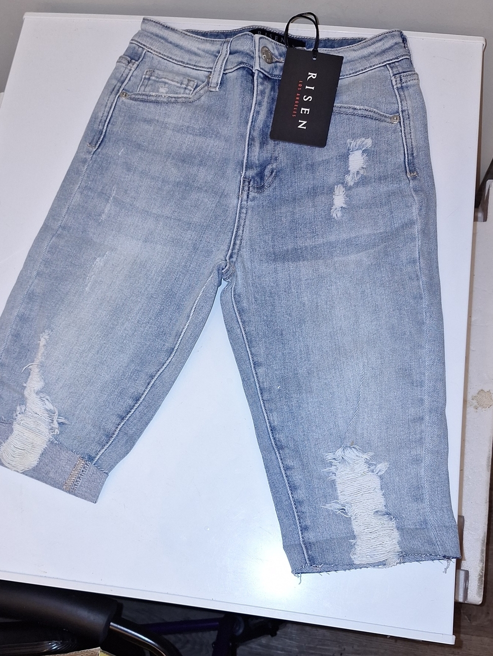 Risen Light Blue Distressed Women's Jean Shorts